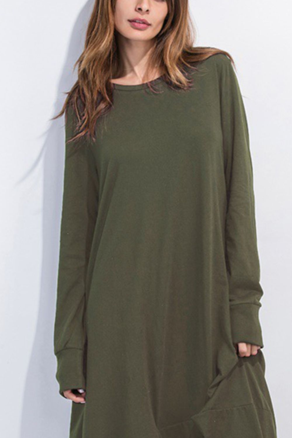 Full Size Round Neck Long Sleeve Sweatshirt Dress (5)