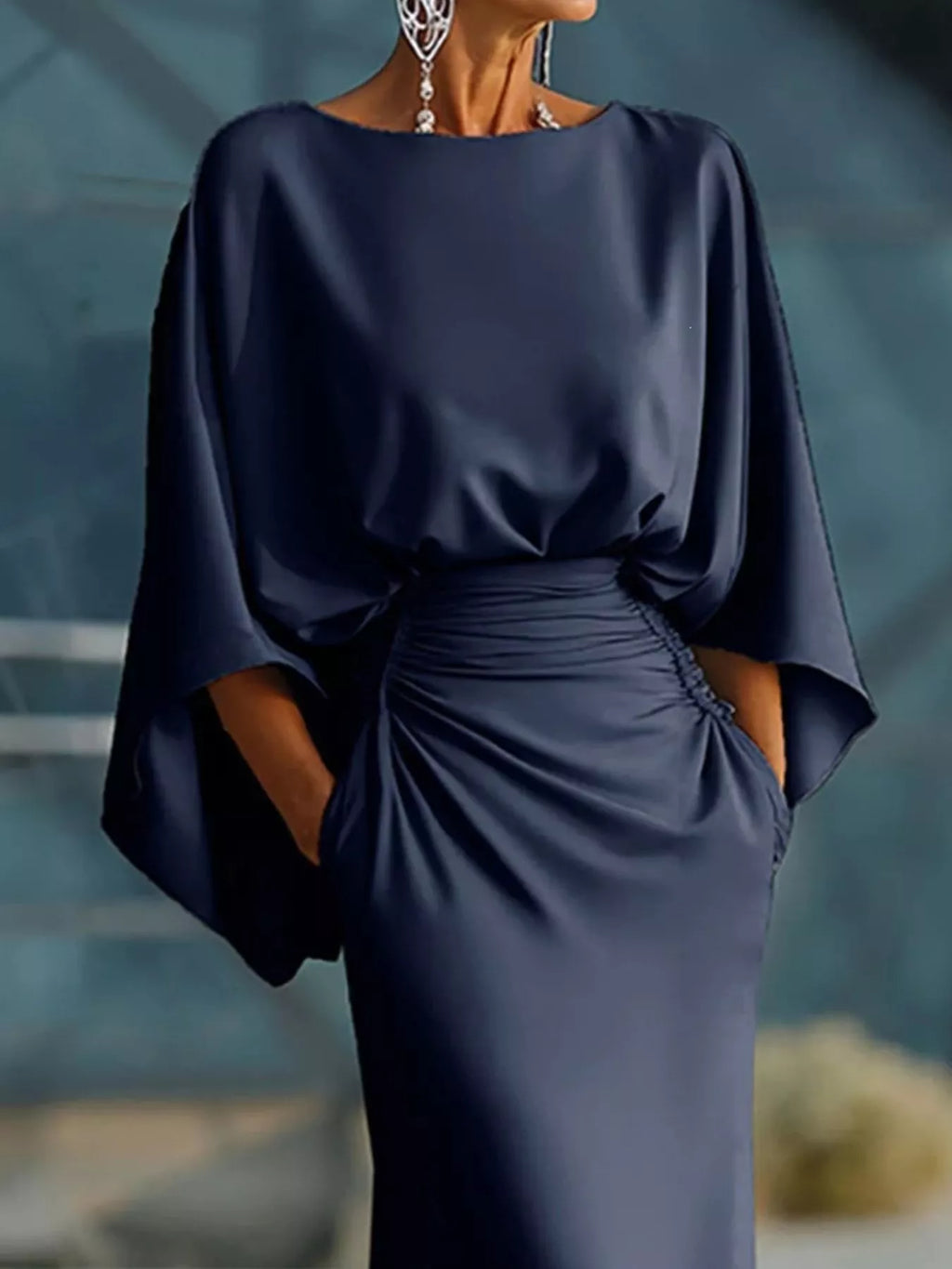 Batwing Sleeve Ruched Maxi Dress (8)