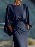 Batwing Sleeve Ruched Maxi Dress (8)