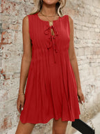 Tied Front Pleated Sleeveless Mini Dress (8)