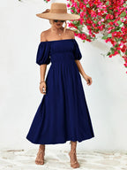 Off-shoulder Puff Sleeve Smocked Maxi Dress (17)