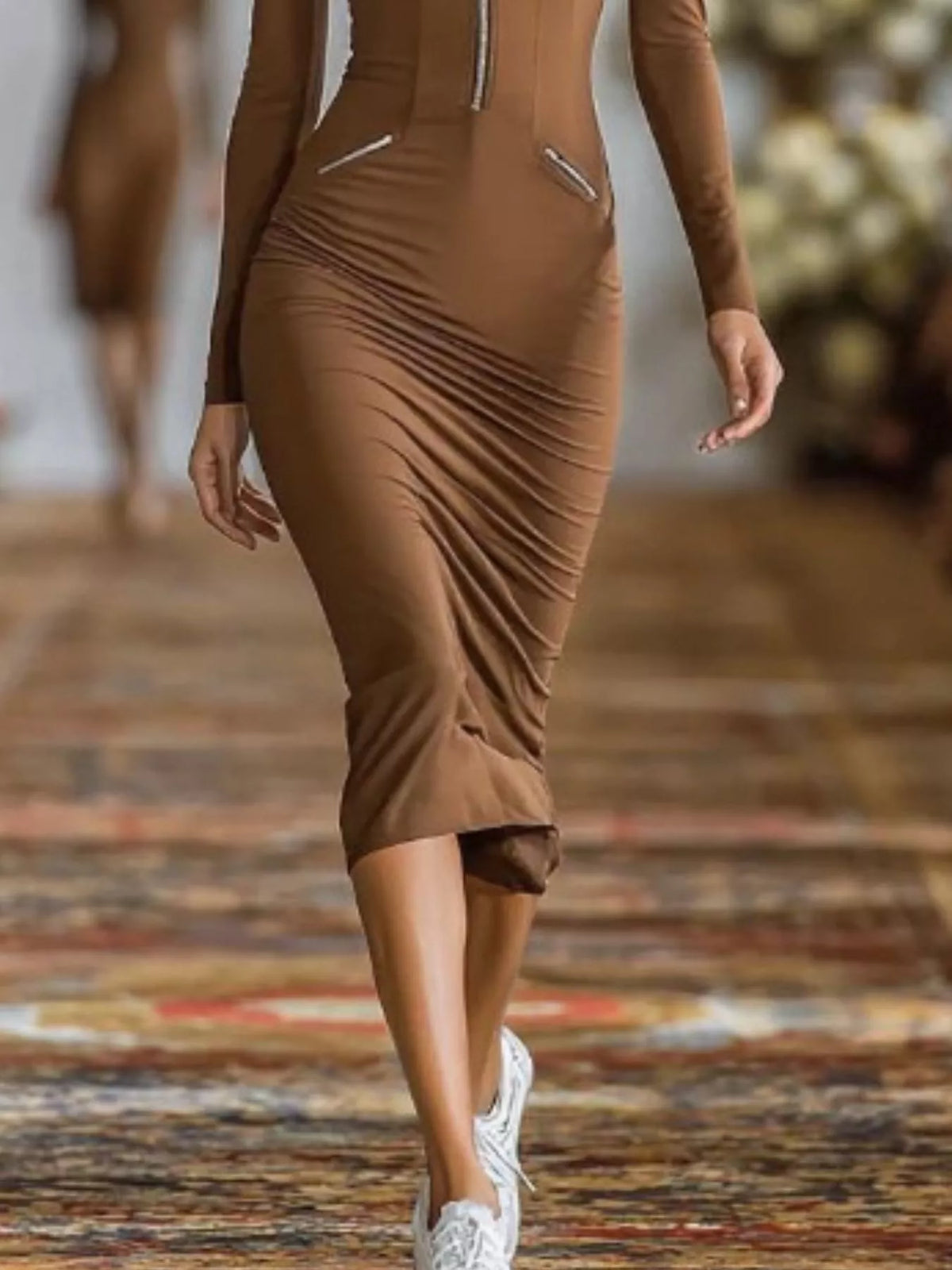 Full Size Zip-front Bodycon Midi Dress Plus (12)