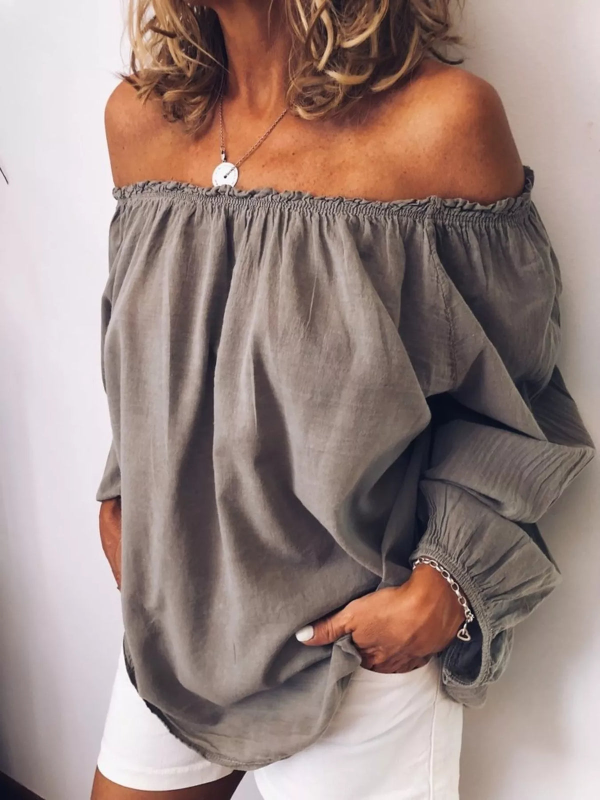 Off-shoulder Frill Trim Blouse