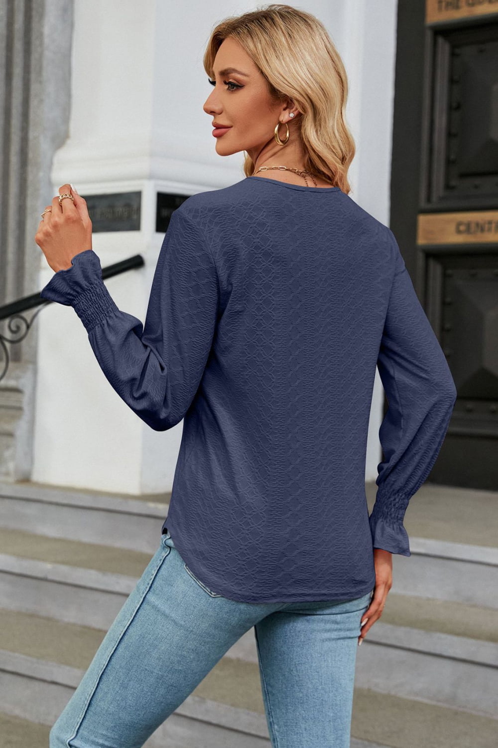 V-neck Flounce Sleeve Blouse (24)