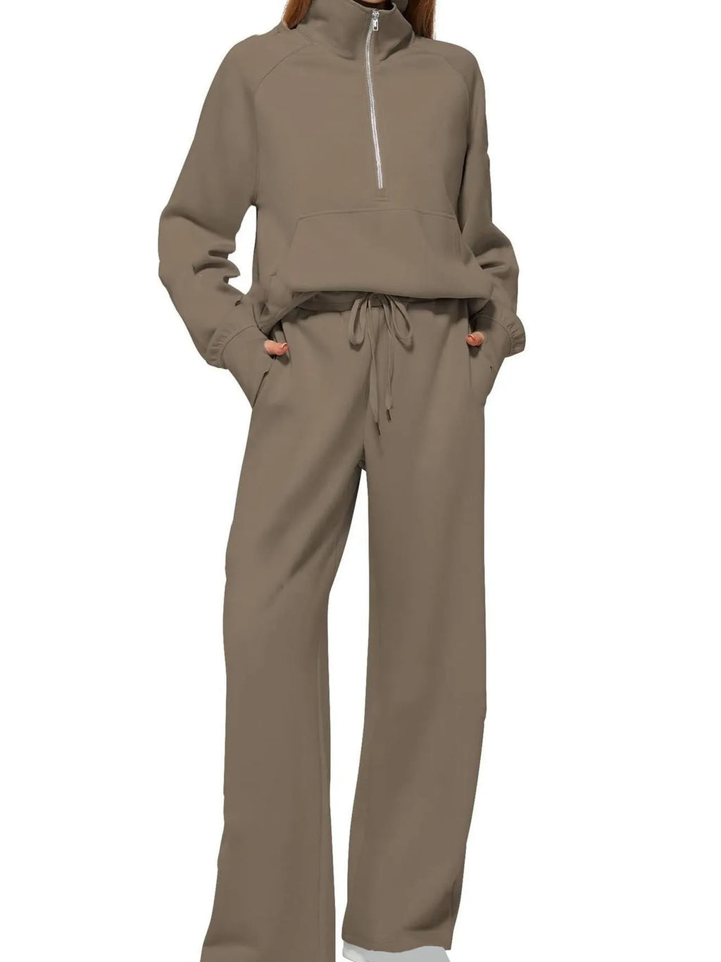 Half Zip Long Sleeve Top Pants Set (5)