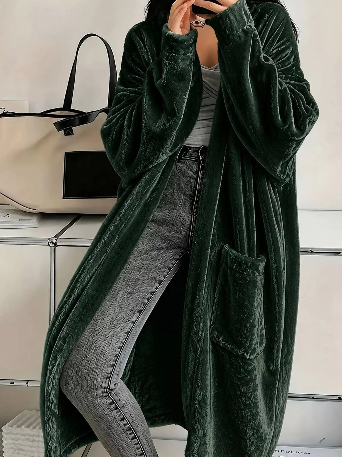 Full Size Velvet Open-front Longline Outerwear Plus (7)