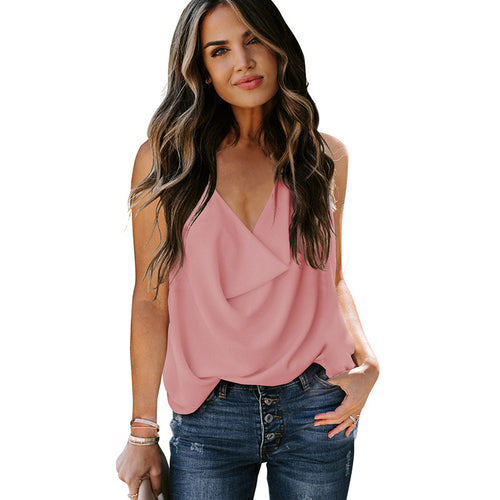 Top Loose V-neck Chiffon Tank variant CJLS171811406FU|CJLS171811407GT|CJLS171811408HS|CJLS171811409IR|CJLS171811410JQ