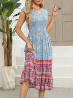Printed Round Neck Cap Sleeve Dress (3)
