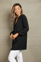 Notched Neck Balloon Sleeve Shirt (4)