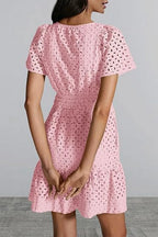 Eyelet Notched Short Sleeve Mini Dress (9)