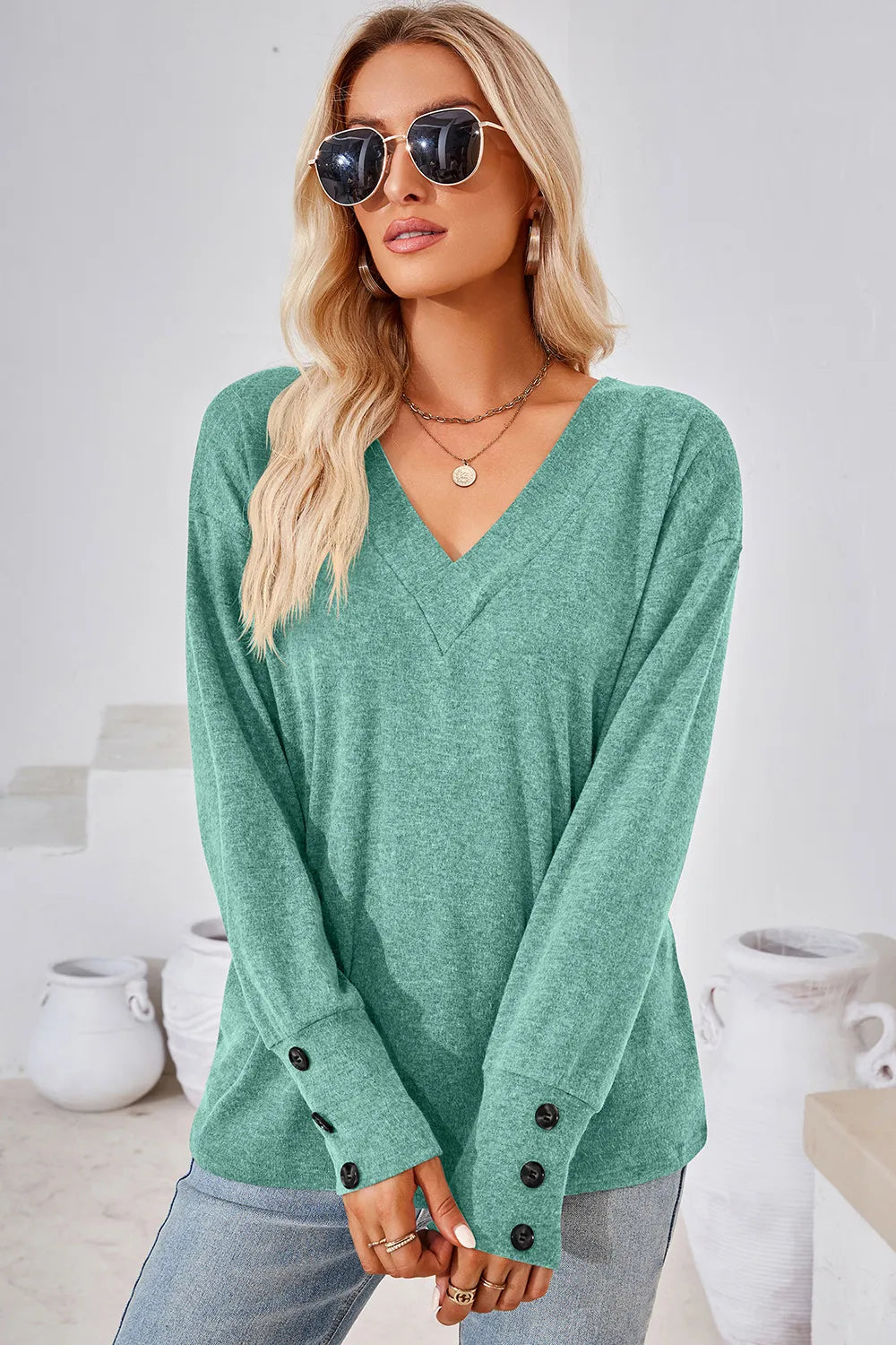 V-neck Dropped Shoulder T-shirt (10)