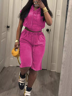 Hooded Crop Top Shorts Set