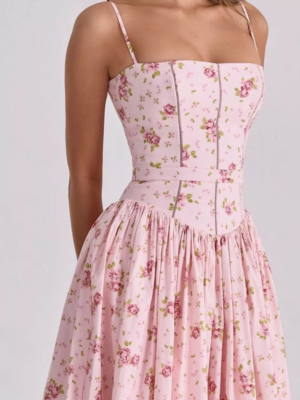Floral Spaghetti Straps Midi Dress (57)