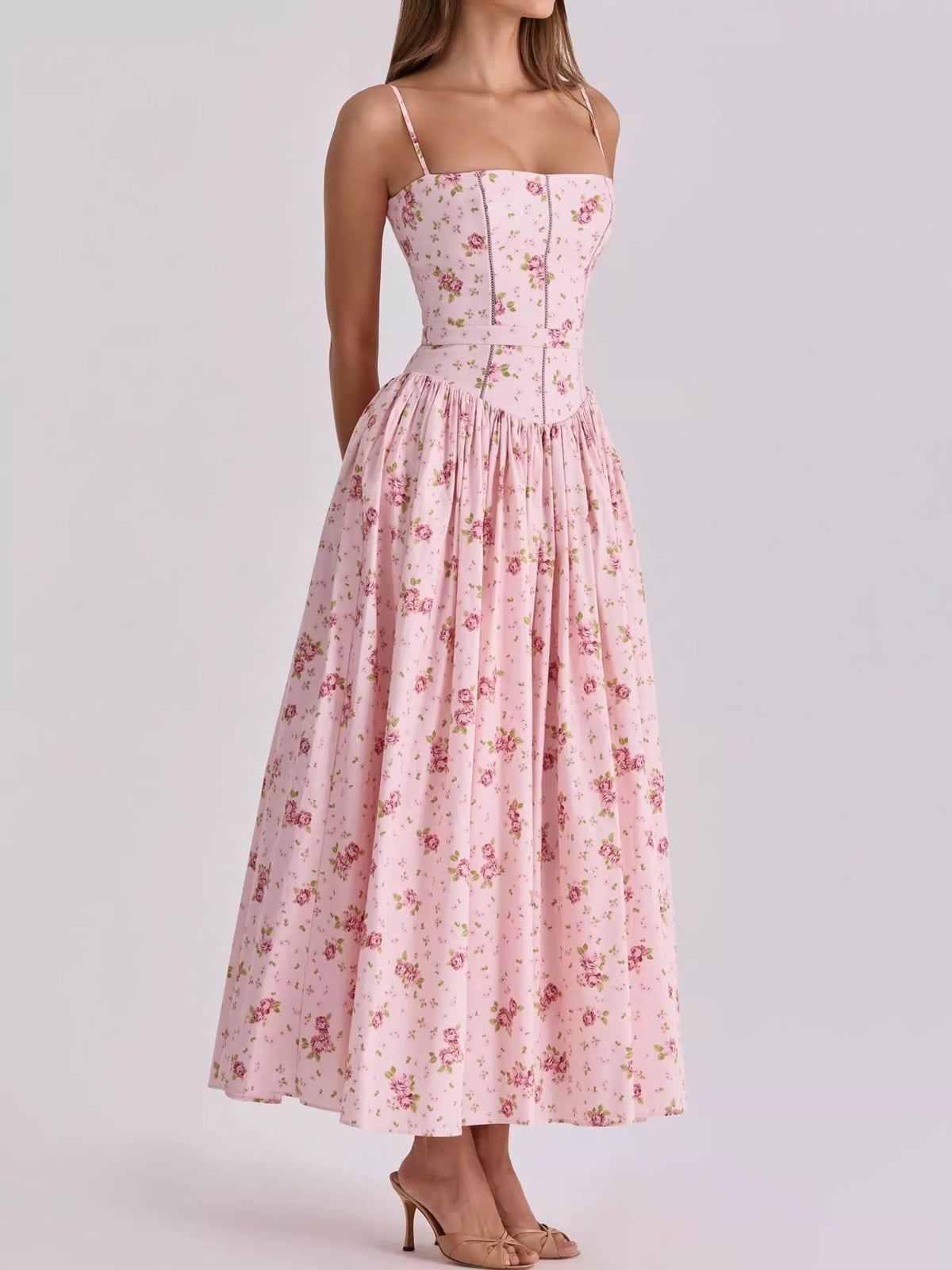 Floral Spaghetti Straps Midi Dress (55)