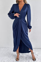 Satin Balloon Sleeve Midi Dress (7)