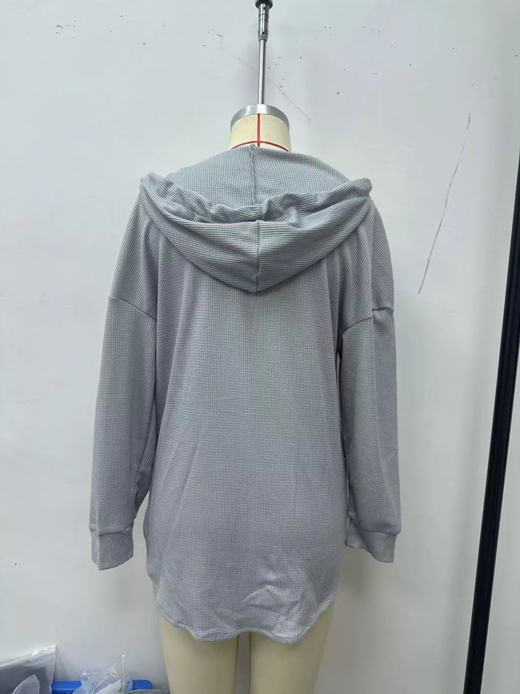 Drawstring Waffle Knit Hoodie (6)