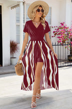 Smocked High-low Printed Surplice Dress (4)