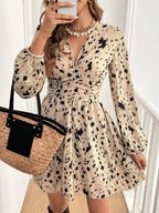 Printed Balloon Sleeve Mini Dress (3)