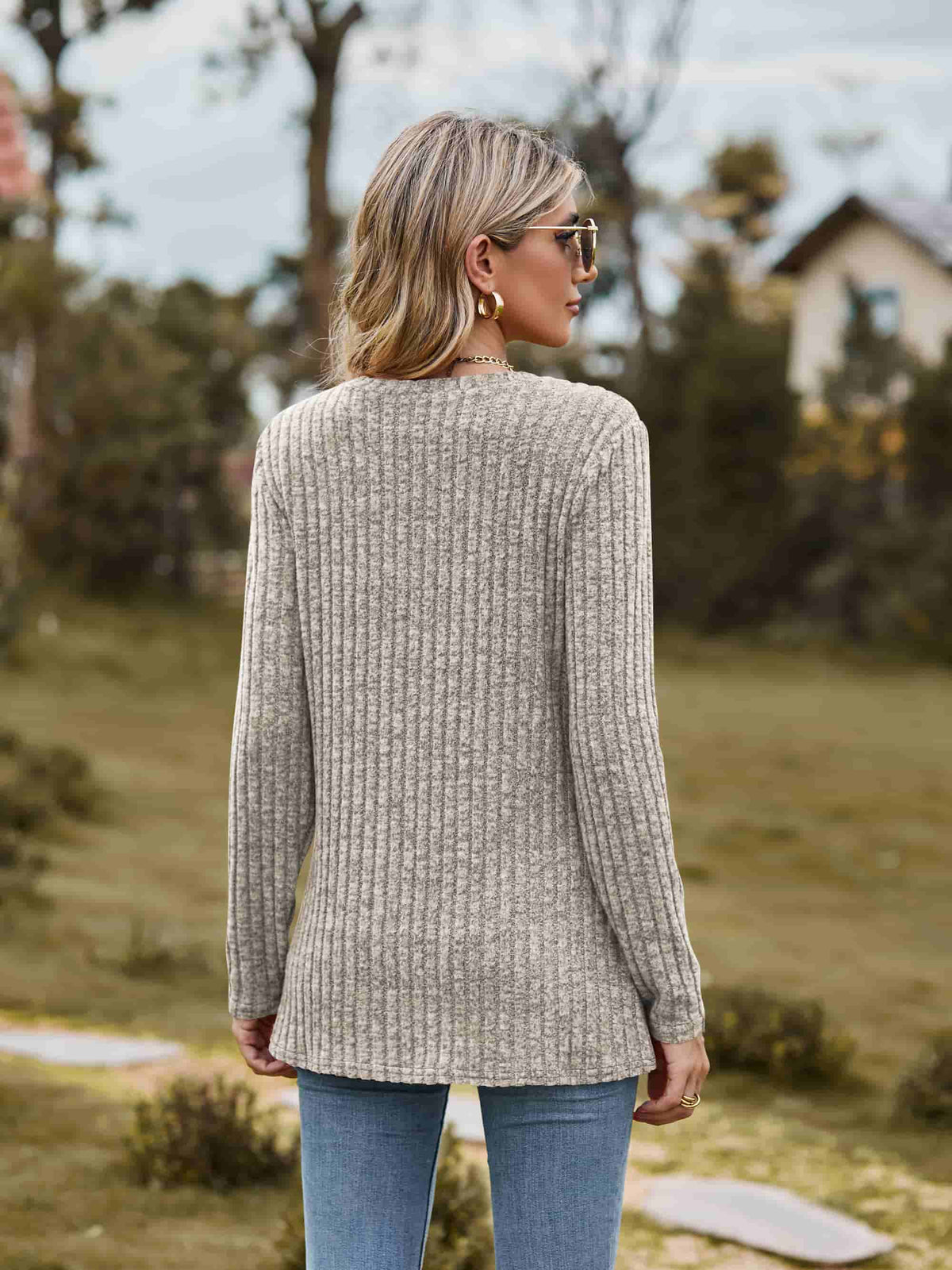 Ribbed Round Neck Long Sleeve Tee (12)