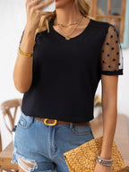 Polka Dot Mesh Sleeve T-shirt (2)