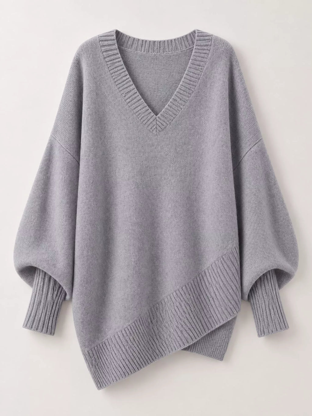 Full Size V-neck Oversized Batwing Sleeve Sweater Plus (45)
