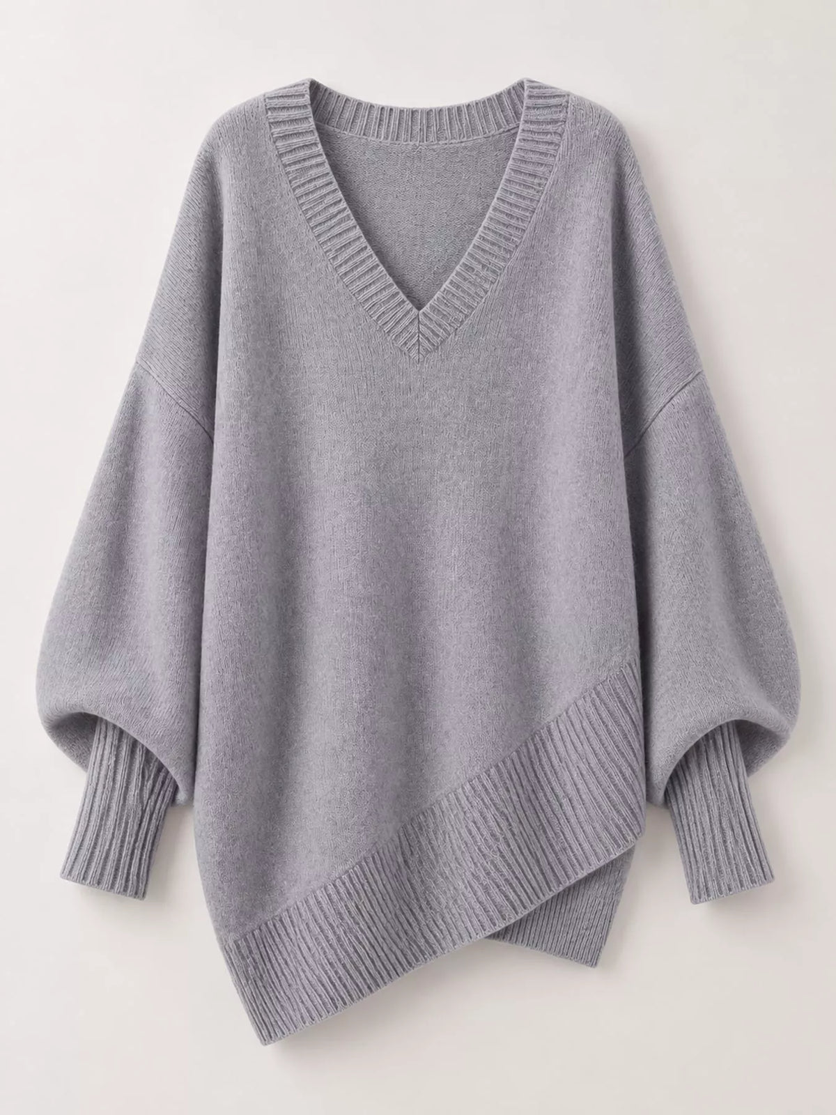 Full Size V-neck Oversized Batwing Sleeve Sweater Plus (45)