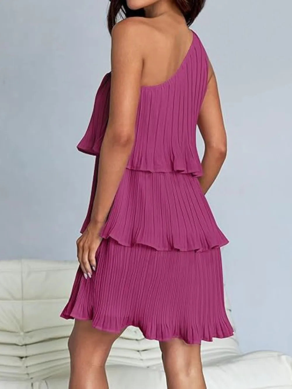Layered Single Shoulder Mini Dress (32)