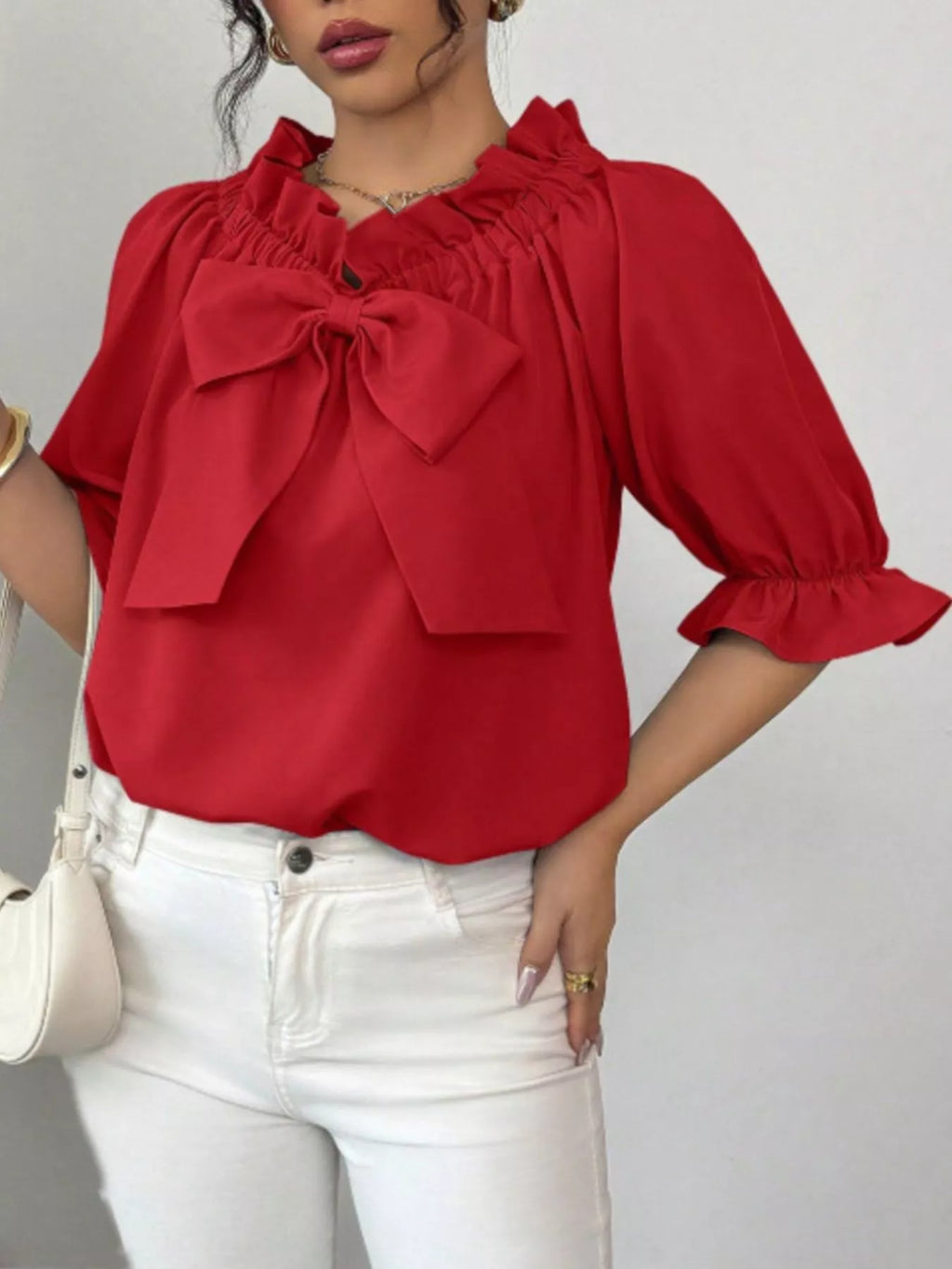Bow Flounce Sleeve Blouse (4)