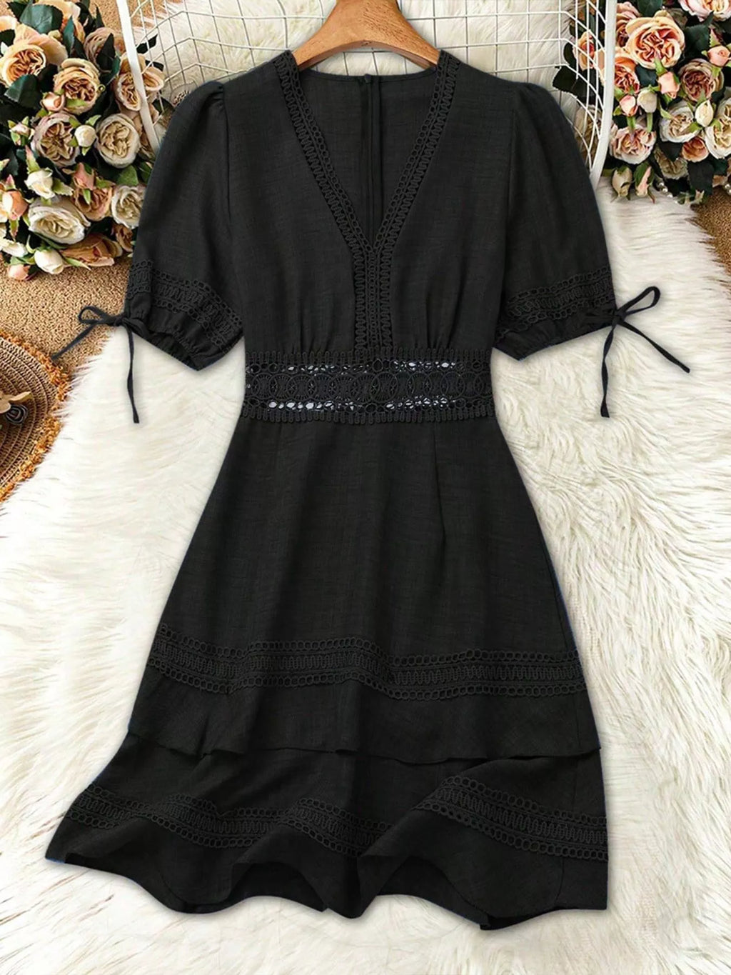 Lace Detail V-neck Mini Dress (7)
