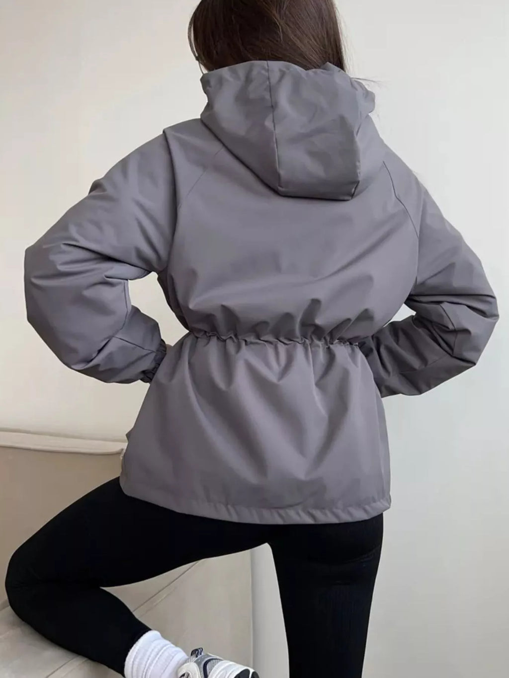Drawstring Waist Hooded Windbreaker Outerwear (11)