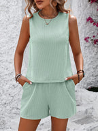 Round Neck Sleeveless Top Shorts Set (15)