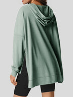 Slit Drawstring Waffle Knit Hoodie (14)