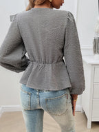 Tied Round Neck Long Sleeve Blouse (14)