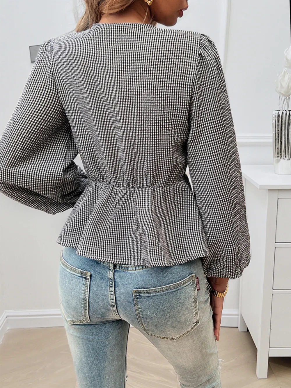 Tied Round Neck Long Sleeve Blouse (14)