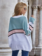 Striped Horizontal Ribbing Long Sleeve Tunic Sweater (13)