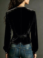 Button Down Plunge Velvet Shirt (15)
