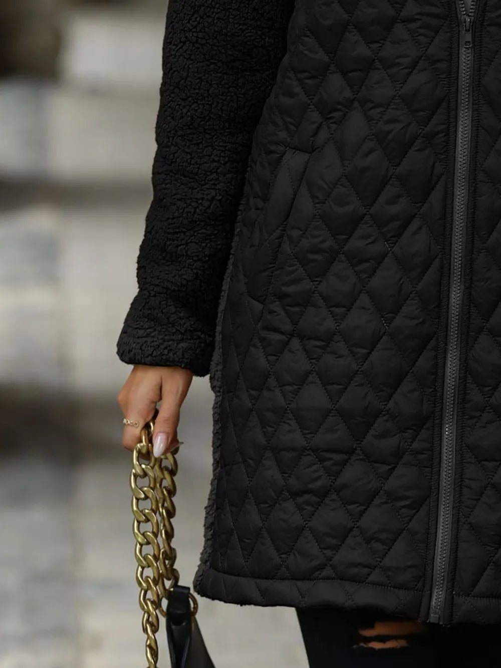 Texture Zip Up Long Sleeve Hooded Coat (10)