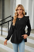 Round Neck Ruffled Peplum Blouse (10)