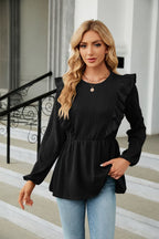 Round Neck Ruffled Peplum Blouse (10)