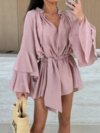 Bell Sleeve Tie Waist Mini Shirt Dress (20)