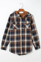Plaid Button Up Long Sleeve Hooded Jacket (10)