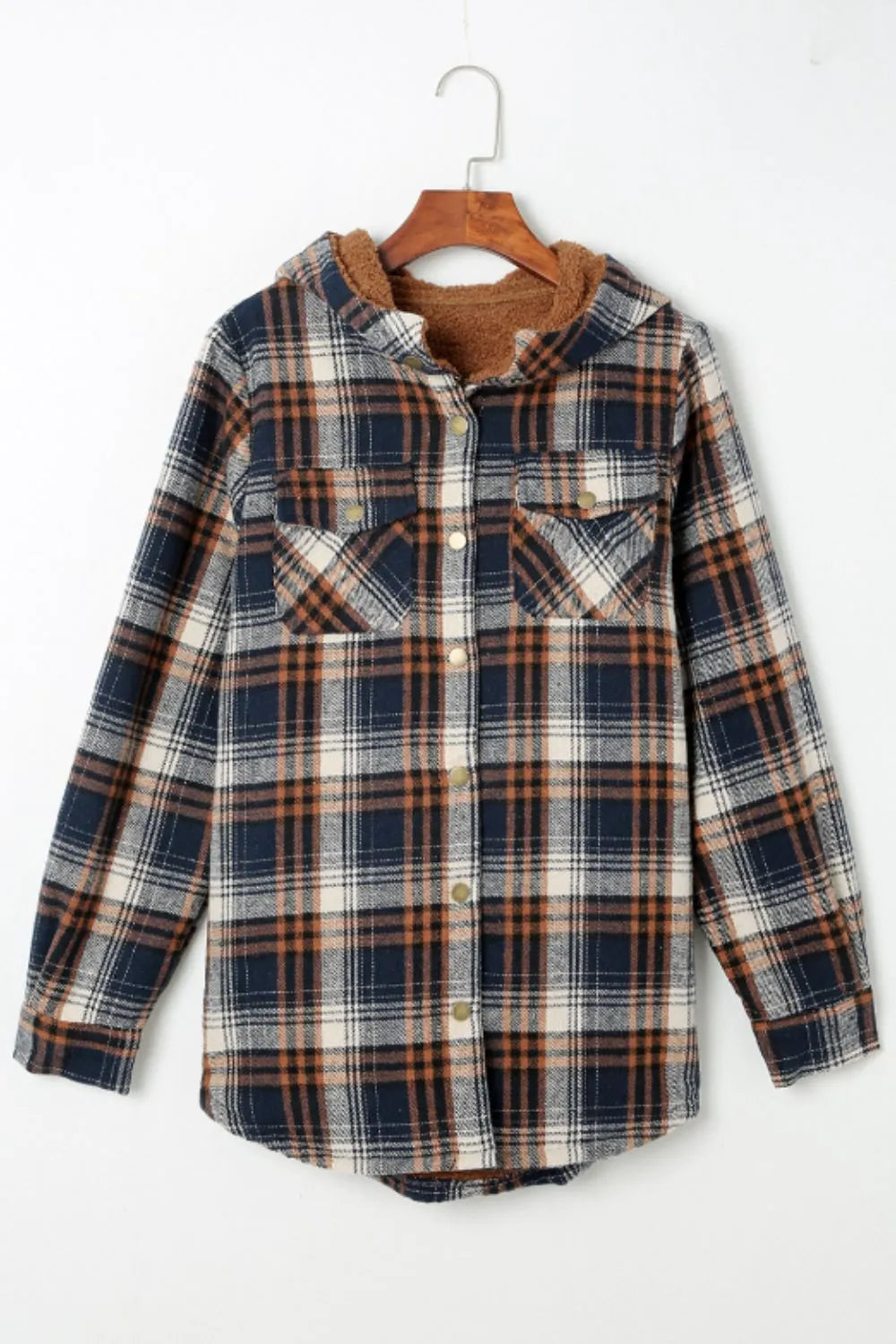 Plaid Button Up Long Sleeve Hooded Jacket (10)