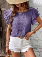 Round Neck Flounce Sleeve Blouse (23)