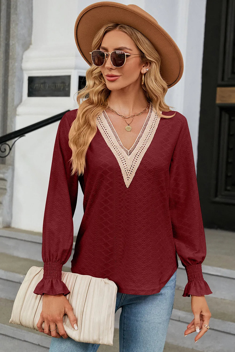 V-neck Flounce Sleeve T-shirt (11)