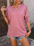 Heathered Notched Lantern Sleeve Blouse (14)