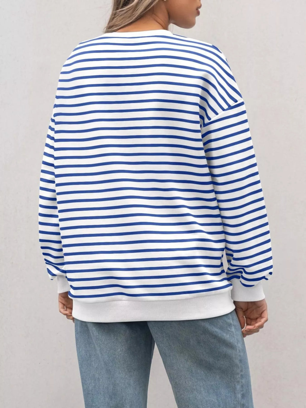 Striped Round Neck Oversized Casual Sweatshirt (18)