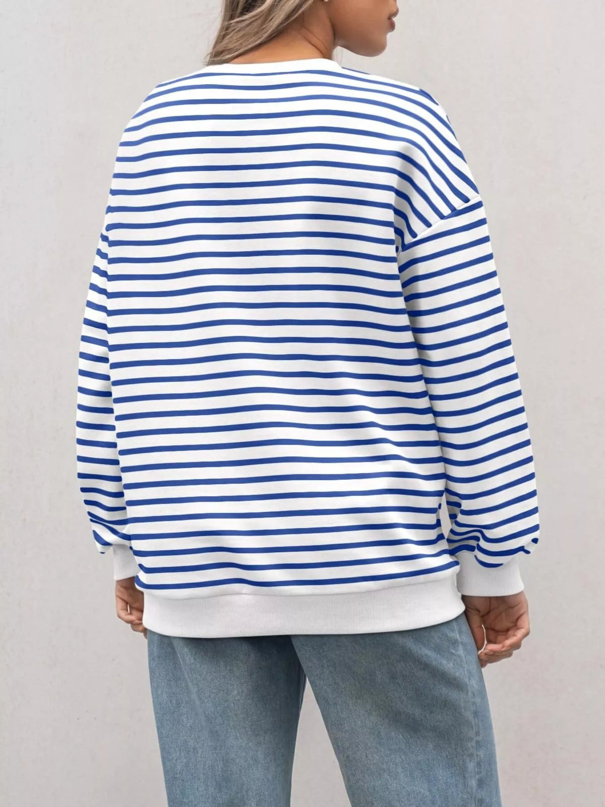 Striped Round Neck Oversized Casual Sweatshirt (18)