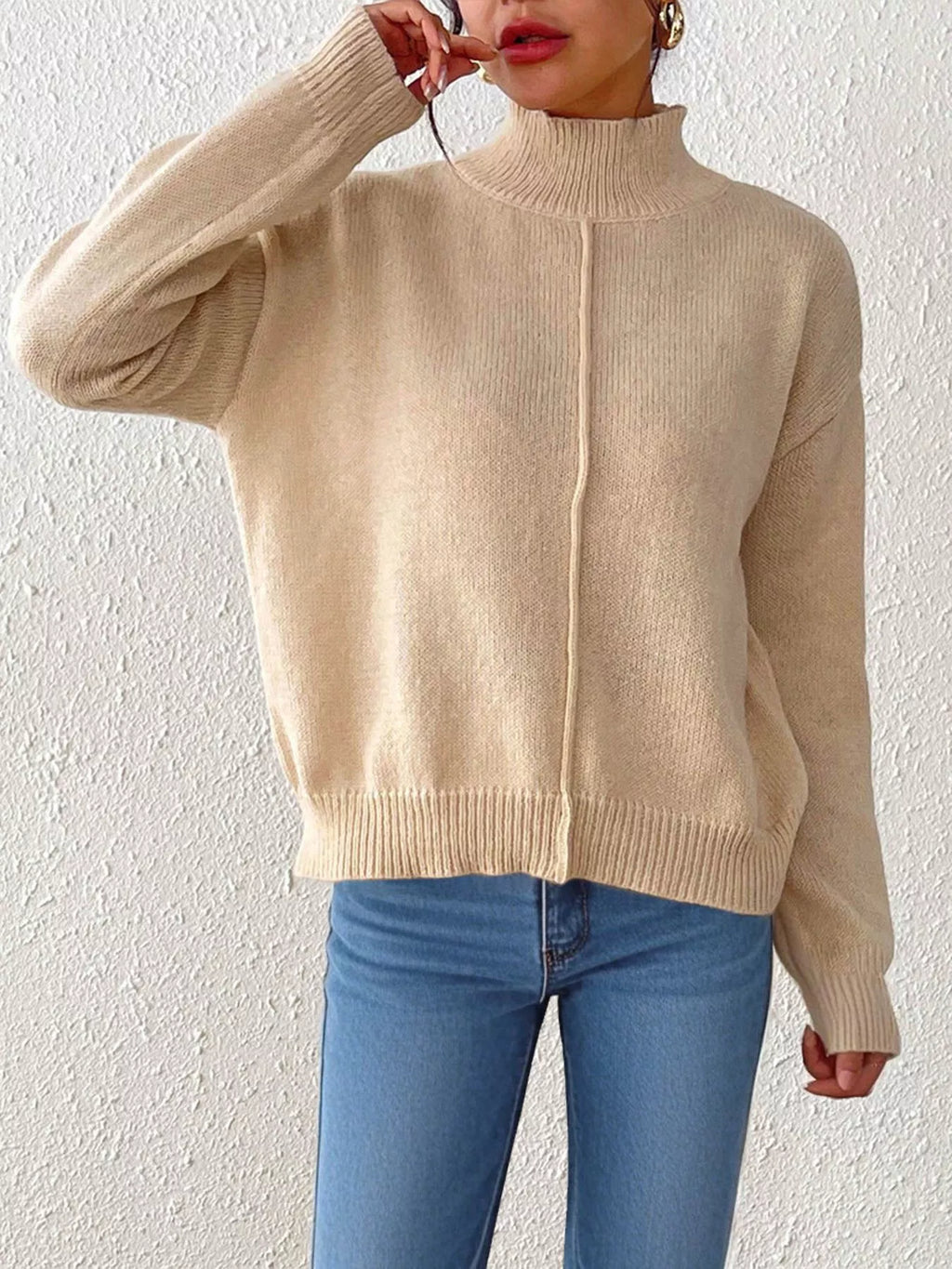 Center Seam Detail Turtleneck Sweater (7)