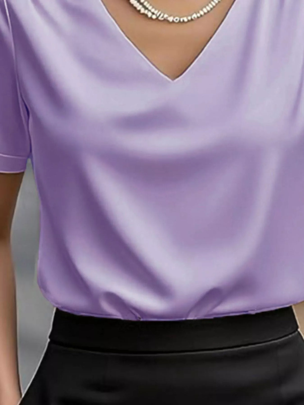 V-neck Short Sleeve Satin Blouse (15)