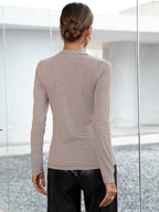 Striped Buttoned V-neck Long Sleeve Top (9)